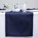 Solino Home Linen Navy Blue Table Runner 48 Inches - Classic Hemstitch, 100% Pure Linen Coffee Table Runner 14 x 48 Inch Ideal for Dresser Tables - Christmas, Holiday, New Year