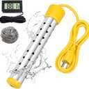 1500W Immersion Water Heater with Digital LCD Thermometer & Stainless Steel Guard - Fast Heating for Bathtub, Travel Camping Mini Pool, Bucket | Safe & Portable Heat 5 Gallons of Water in Minutes (Yellow)