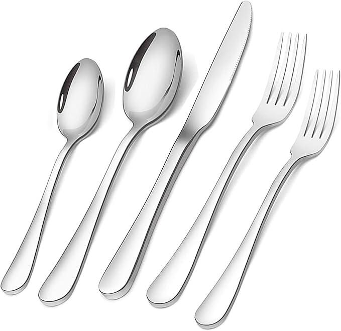 Briout Matte Black Silverware Set, Stainless Steel Cutlery Set Service for 4, Black Flatware Utensil Set Include Fork Knife Spoon for Kitchen Home Restaurant, Premium Tableware (Silver)