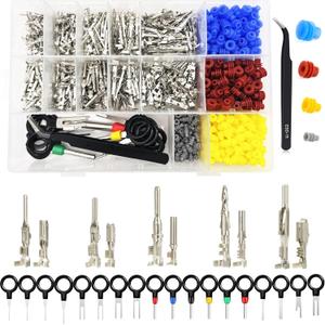 859pcs Automotive Electrical Pin Connectors Kit 1.5/1.8/2.5/2.8mm Pin Terminals Wire Connector Pins Male Female Crimp Pins with Wire Seals Terminal Removal Tool and Tweezer for 22-12 Gauge Plug