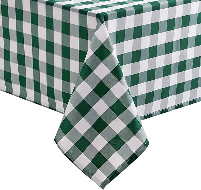 Hiasan Checkered Tablecloth Rectangle, 52 x 70 Inch - Waterproof and Wrinkle Resistant Table Cloth for Picnic, Dinner and Party, Washable Polyester Fabric, Forest Green and White Gingham Pattern