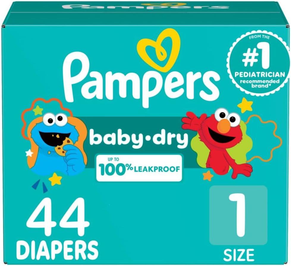 Pampers Diapers - Baby Dry - Size 1, 44 Count, Absorbent Disposable Infant Diaper