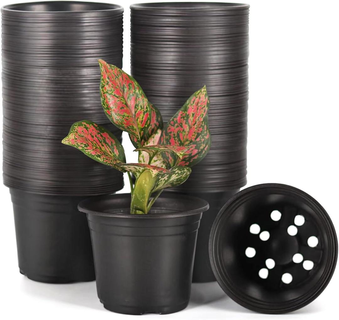 100-Pack 0.5 Gallon Flexible Plant Nursery PotsThickened Soft Plastic Seedling Pots,Seed Starting Pot Flower Plant Container for Succulents, Seedlings, Cuttings, Transplanting(Black)