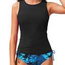 AGAPENG Girls Swimsuit Girls Bathing Suits Size 8-10 Tankini Swimsuit High Neck Swim Tank Top Tropical Print Bottom Kids Bathing Suits Two Piece Swimwear Black