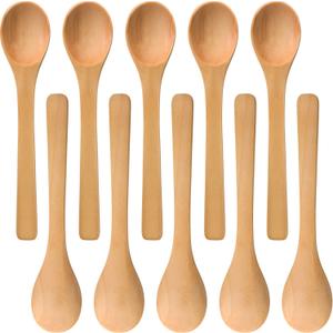 Boao 30 Pieces Small Wooden Spoons, 5.12'' L Mini Soup Spoons Wooden Honey Teaspoon Bulk for Coffee Tea Jars Sugar Seasoning Oil Kitchen Supplies(Light Brown)