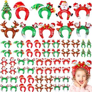 Libima 100 Pcs Christmas Inflatable Headbands Santa Snowman Balloon Hair Hoop Gift Box Reindeer Tree Balloon Kit with Pump for Christmas Birthday Carnival Party Decorations