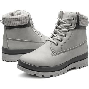 Waluzs Womens White Winter Snow Boots Combat Boots for women Waterproof Fur Lined Ankle Booties Non Slip Fuzzy Warm Platform Boots Lace Up Hiking boots with Zipper(Grey,US7)