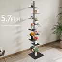 9 Tier Metal Spine Bookshelf Tower, Adjustable Vertical Tower for Books, Tall & Narrow Ladder Bookcase, Metal Vertical Bookshelf for Study Room,Living Room,Office,Bedroom (Black), 15.4 inches x 68.9 inches