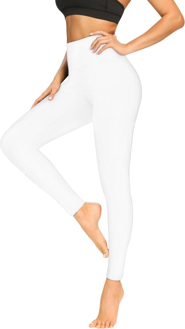 FULLSOFT Soft Leggings for Women - High Waisted Tummy Control No See Through Workout Yoga Pants (Small-Medium, 1-white)
