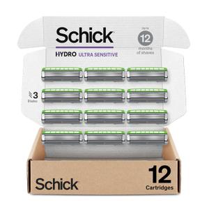 Schick Hydro Ultra Sensitive Razor Refills, 12ct | 3 Blade Razor Heads for Men, Shaving Blades, 12 Refills