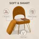 Vanity Stool Chair with Folding Back, Storage Ottomans Faux Fur Vanity Chair, Multifunctional Upholstered Footstool with 4 Metal Legs with Anti-Slip Feet for Bedroom Living Room Entryway