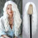 Long White Wig for Women - 26 Inch Wavy Heat Resistant Synthetic Hair for Halloween