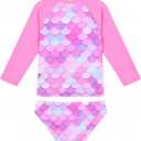 Snowheart Girls Swimsuit Long Sleeve Rash Guard | Multicolor for beach, pool, summer vacation. Stretch fabric, quick dry, breathable. UPF 50+ sun protection. (Pink)