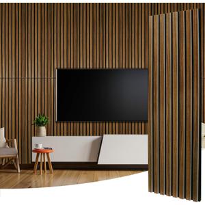 SK Studio 2 Pack Acoustic Panels, 47.2 x 12.6 Inch Self Adhesive Acoustical Wood Print Wall Panels, Large Soundproof Panels for Home Studio Office Decor, Walnut Wood Grain