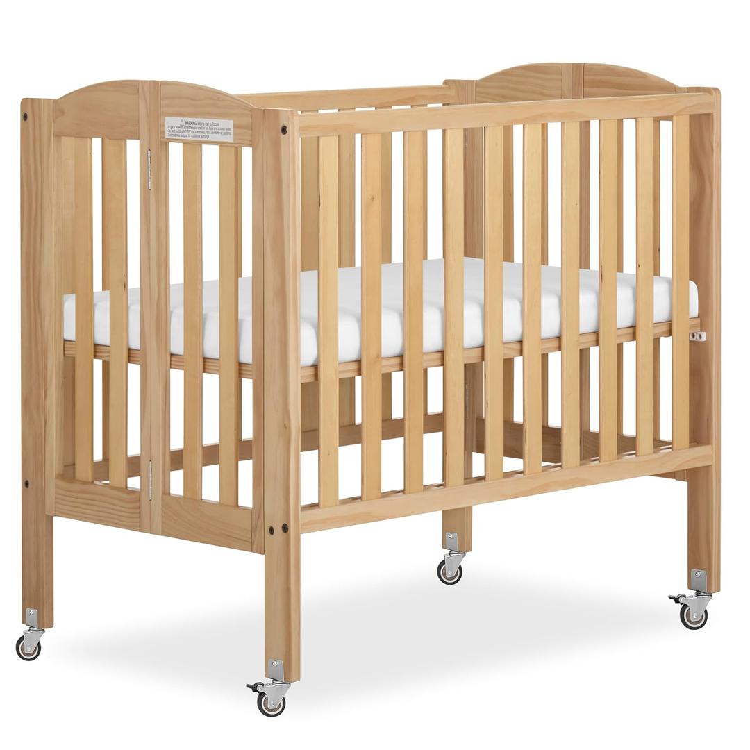 Dream On Me 2-in-1 Portable Mini Crib, Non-Full Size Baby Crib for Small Spaces, 2 Mattress Heights, Compact Travel Design, Includes Mattress, GREENGUARD Gold & BSA Certified, Natural