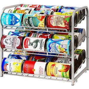 AIYAKA Can Rack Organizer, 3 Tier Stackable Can Storage Dispenser,for Food Storage, Kitchen Cabinets or Pantry, Storage for 36 Cans, Silver