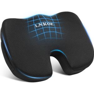 LNKOE Seat Cushion Memory Foam Cushion for Office Chair, Car Seat, Airplane, Bleacher - Sciatica & Hip & Coccyx Pain Relief Desk Chair Cushion for Long Sitting Office Workers, Car Drivers (Black)