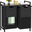 Laundry Hamper, double Laundry Basket, Laundry Sorter with Top Shelf & 2 Removable Washable Bags & Side Pockets for Laundry Room organization, Bathroom and Dorm, Rustic Brown and Black