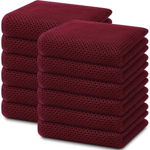 Homaxy 100% Cotton Waffle Weave Kitchen Dish Towels, Ultra Soft Absorbent Quick Drying Cleaning Towel, 13 x 28 Inches, 12-Pack, Burgundy