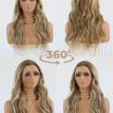Highlight Blonde Wig 18 Inch Medium Length Wavy Glueless Ombre Mixed Brown Honey Blonde Lace Front Wig Pre Plucked HD 13x4 Synthetic Lace Front Wigs for Women