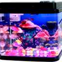 Mini Fish Tank Small Aquarium 1 Gallon Fish Bowl 6 Color Auto-Looping Light 3 in 1 Quiet Pump with Filteration & Oxygenation & Circulation,Submarine Background,Thickened Base