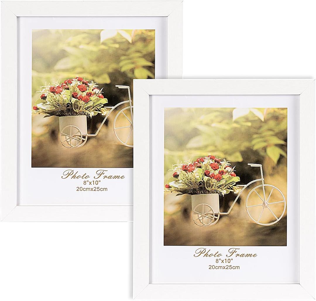 8x10 Picture Frames Set of 2, Made of Real High Definition Glass and Solid Frame to Display Certificate or Pictures, Photo Frame for Wall and Tabletop Mounting, White (8''x10'')