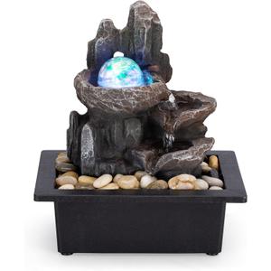Tabletop Fountain Rotating Ball Rock Waterfall Fountain Office Tabletop Fountains for Home Office Decor Includes Many Natural River Rocks Decorated with Colorful Lights and Rolling Ball