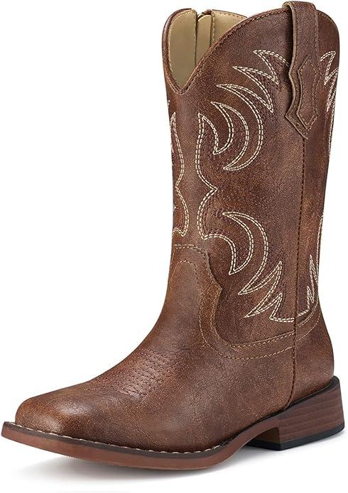 Rollda Kids Cowboy Boots for Boys Girls Western Square Toe Cowgirl Boots with Walking Heel (Toddler/Little Kid/Big Kid), Size 13