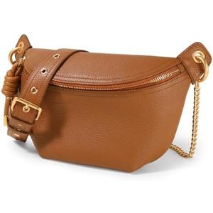 ITAMOOD Genuine Leather Waist Packs for Women, Fashion Fanny Pack Belt Bag, Luxury Designer Trendy Crossbody Bag, Festival Bum Bags for Sports Traveling Running With Chain Straps (Brown)