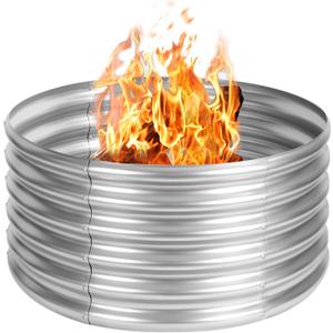 36 inch Fire Pit Ring, Galvanized Fire Ring 1.5ft high, Wood Burning Fire Pits Ring, Outdoor Fireplace Height 24 Inch, Round Camp Fire Ring, Bonfire Pit for Camping, Backyard (3x3x1.5FT)