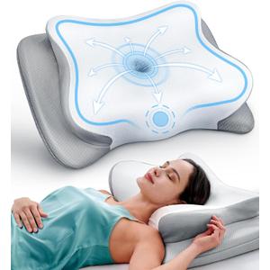 Ease Now Cervical Neck Pillow for Pain Relief, Beauty Sleeping Cooling Pillow for Side Back Stomach Sleeper, Odorless Memory Foam Bed Pillows Deep Sleep,Ergonomic Orthopedic Contour Neck Support (Grey)