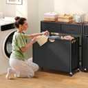 Laundry Sorter 3 Section with Tabletop & 2 Drawers, Rolling Laundry Hamper with Pull-Out and Removable Bags, Laundry Basket Organizer with Wheels and Shelf, Metal Frame Rustic Brown for Laundry Room, 155 L