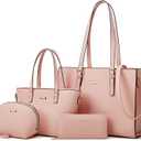 Women Fashion Synthetic Leather Handbags Tote Bag Shoulder Bag Top Handle Satchel Purse Set 4pcs (Large)