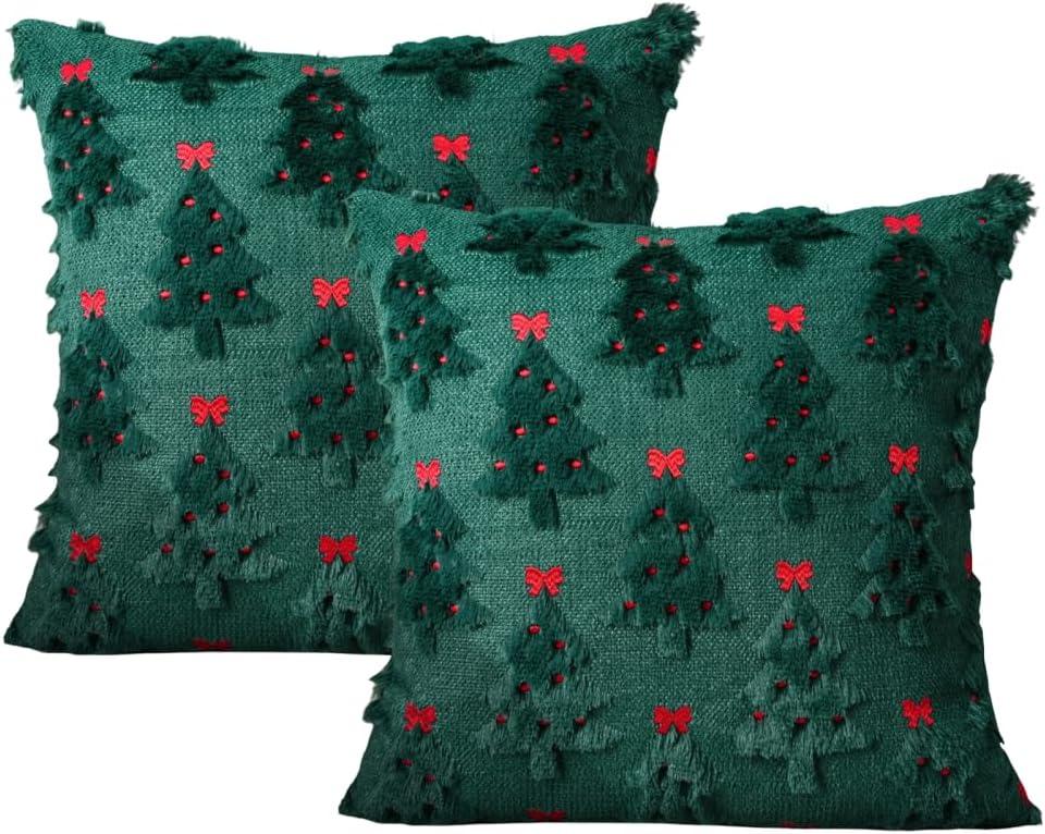 DONGKER Christmas Pillow Covers,2 PCS 17.72" x 17.72" Embroidered Holiday Decor Pillowcases with Invisible Zipper for Couch Bedroom Sofa Living Room(Without Pillow Insert)