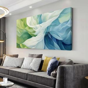 LASMOND Abstract Lines Wall Art for Living Room Canvas Prints Aqua Turquoise Blue Green Artwork Paintings Decor Bedroom Office Girl Woman (40x20 Inches) (40L" x 20W")