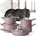 CAROTE 19pcs Nonstick Cookware Sets, Pots and Pans Set Non StickRosy Brown Kitchen Cooking SetPremium Induction Cookware, Frying pan, Large Capacity Granite, Mauve