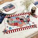 4th of July Placemats Set of 4, 12"x18" Patriotic Fourth of July Table Mats, American Flag Stars Memorial Day Place Mat for Independence Day Seasonal Holiday Kitchen Dining Table Decoration