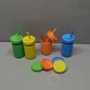 Elk and Friends Kids + Toddler Glass Cups | The Original 12oz Glass Mason Jar with Sleeves + Lids | Silicone Straws + Stopper | Smoothie Cup | Food Storage | Spill Resistant | Dishwasher Safe | 4 Pack (Blue/Orange/Green/Yellow)