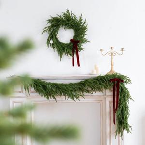 Real Touch Norfolk Pine 22IN Green Wreath and Garland Artificial Faux Greenery Norfolk Pine for Holiday Indoor Mantle Decor (6FT)