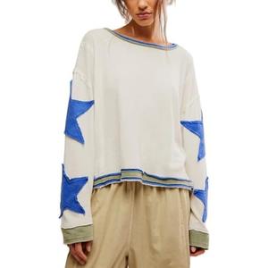 Asadovce Women Oversized Graphic Sweatshirt Y2k Long Sleeve Vintage Crewneck Shirt Top Drop Shoulder Sweater Pullover, Small