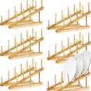 Suclain 6 Pcs Wooden Bamboo Dish Drying Rack Kitchen Cabinet Organizer for Cabinet Cutting Board Display Stand for Dish Plate Bowl Water Bottles Cup Pot Lid Cutting Board