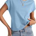 Womens Cap Sleeve Crop Tops Cotton T Shirts Crewneck Loose Fit Short Sleeves Tee Summer Fashion Clothes 2026 (Medium)
