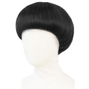 JoneTing Black Mushroom Wig+Hair Cap Bowl Cut Wigs Men for Halloween Party Wigs Short Black Funny Wig for Man Black Bob Hair With Bangs for Christmas Cosplay Costume