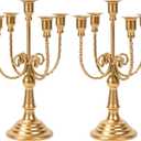 6 Pcs Gold Candelabras Centerpieces for Tables, 11.8" Candlestick Holder for Taper Candles, 5 Arm Brass Candelabra Candle Holder for Wedding Centerpiece Decor Party Event Reception Decoration