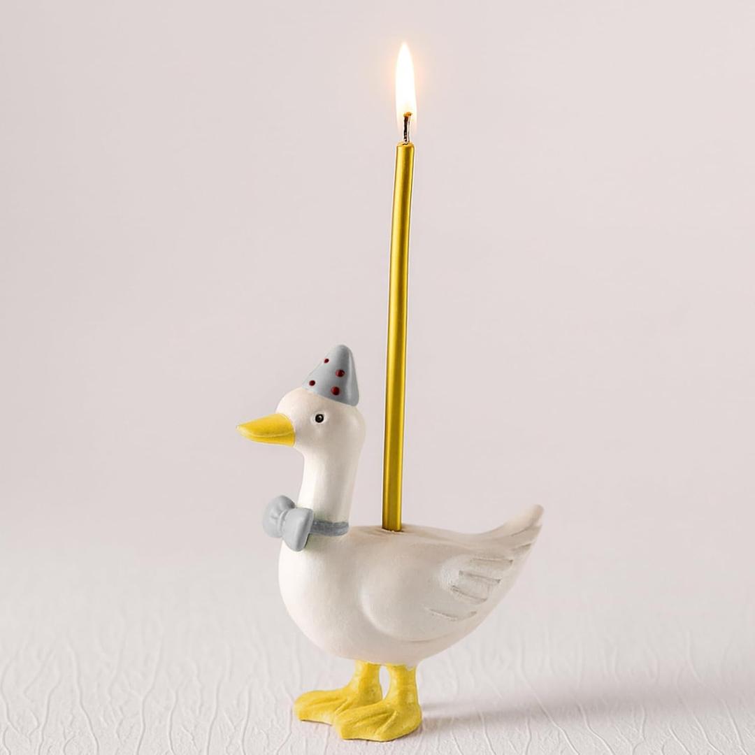 Mumufy Silly Goose Cake Candle Holders with Birthday Candle One Birthday Party Supplies Mini Cute Cake Topper Stand Candlestick for Kids Baby Shower Party Celebration, 3.15 Inch(Goose,Grey) (Gray)