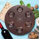 12 Inch Wooden Passover Seder Plate with Hebrew and English Etched Design with Sections for Seder Ceremonial Foods Passover Jewish Party Pesach Table Traditional Judaism Decoration