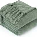 Chenille Throw Blanket for Couch with Tassels,50"X60" Soft Cozy Lightweight Knitted Boho Decorative Blankets for Bed and Sofa,Light Green