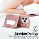 for iPhone 16 Pro Max Case with Card Holder and Strap for Women,Crossbody Lanyard, Make Up Mirror,Ring Stand,Snap Clasp,Cute Phone Wallet Cases 6.9 inch - Dark Rose Gold