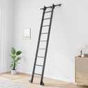 Fredbeck 10FT Rolling Library Aluminium Step Ladder 120" with 4FT Sliding Hardware Track Kit Bottom Wheel Included,for Kitchen,Loft,Warehouses,Bookstore,Atti,Dressing Room,Metal Black