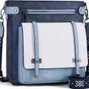 Roulens Crossbody Bags for Women,Multi Pocket Crossbody Purses Vegan Leather Shoulder Handbags Travel Purse Adjustable Strap (Blue/White)